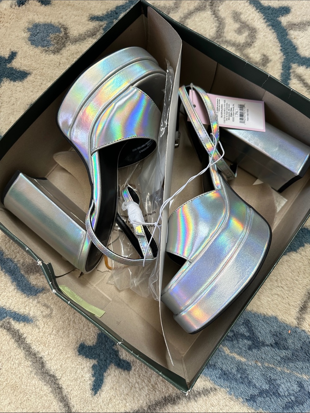 Wild Fable Alessia Holographic Platform Heels - Silver